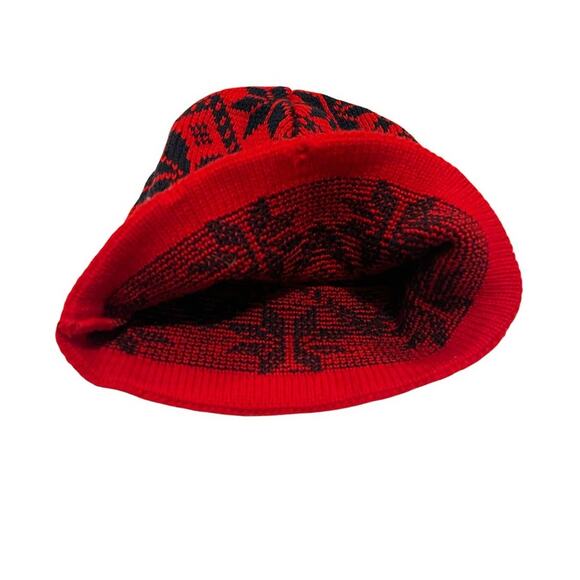 Vintage Wigwam Red Vintage Wool Beanie blue snowflakes - Picture 2 of 4